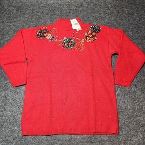 Marisa Christina Christmas Sweater Lambswool Angora Beads Sequins Ornament L NWT